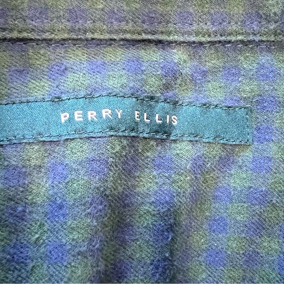 Perry Ellis Mens Blue and Green Button Up Top Size Large Tall - Picture 4 of 6